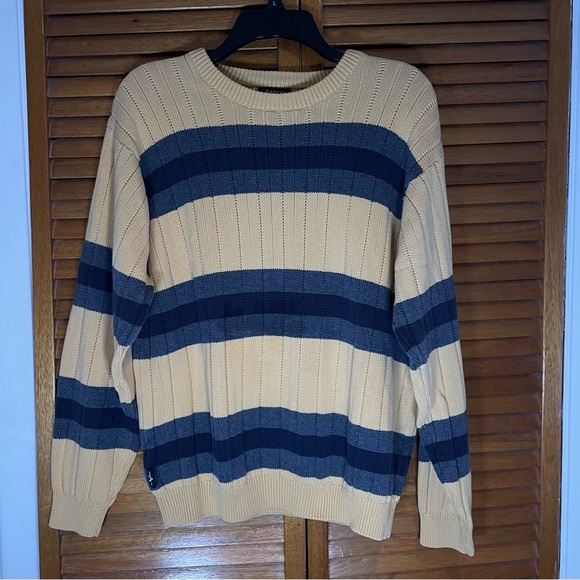 Arrow Sweaters - Arrow Women’s Vintage Y2K Tan & Blue Striped Sweater Size Medium